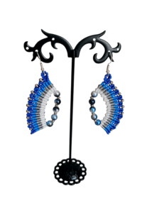 Boho σκουλαρίκια γυναικεία micro macrame μπλέ ασημί