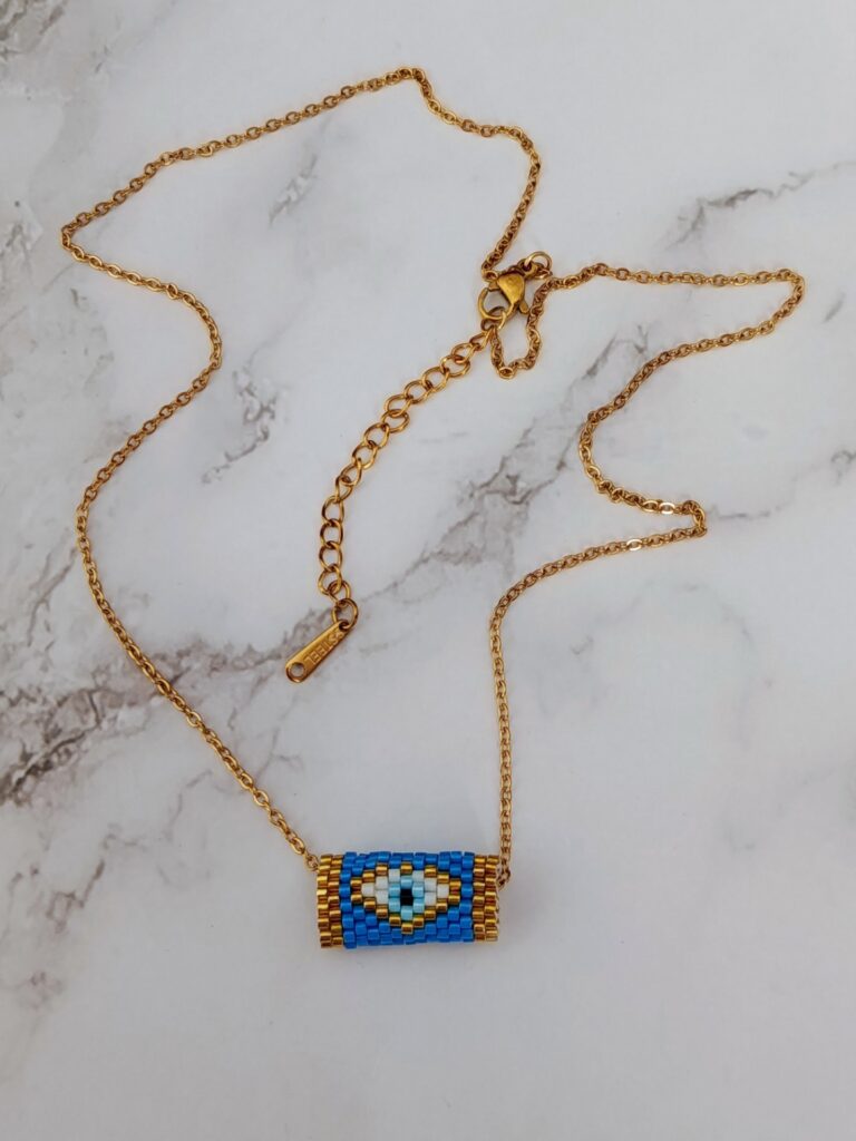 Χειροποίητο κολιέ ατσάλινο ματάκι Miyuki
