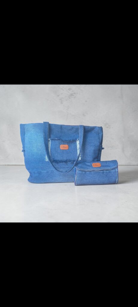 Σετ Upcycled Τζιν Μεγάλη Τσάντα & Ασορτί Πορτοφόλι «Kiki's Re-jeans»