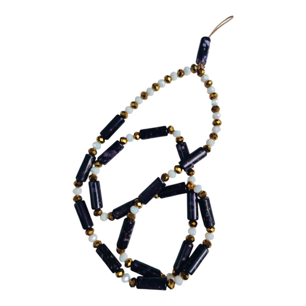 Χειροποίητο PhoneStrap Λαιμού με Μωβ Πέτρες & Χρυσές Λεπτομέρειες