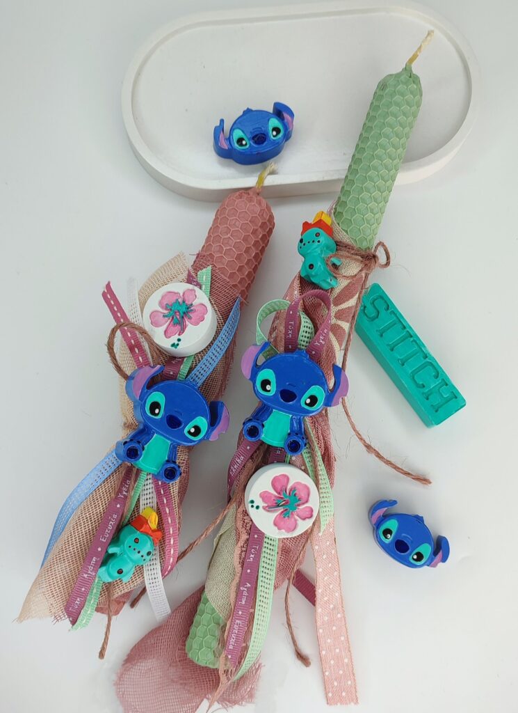Πασχαλινή λαμπάδα Stitch από μελισσοκέρι