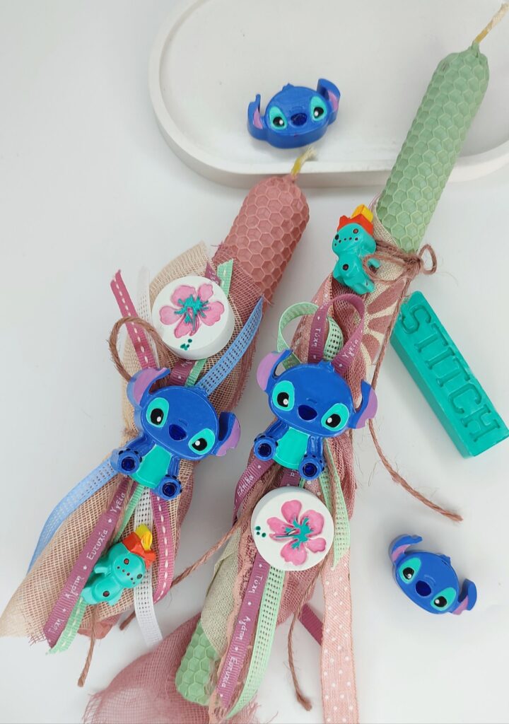 Πασχαλινή λαμπάδα Stitch από μελισσοκέρι