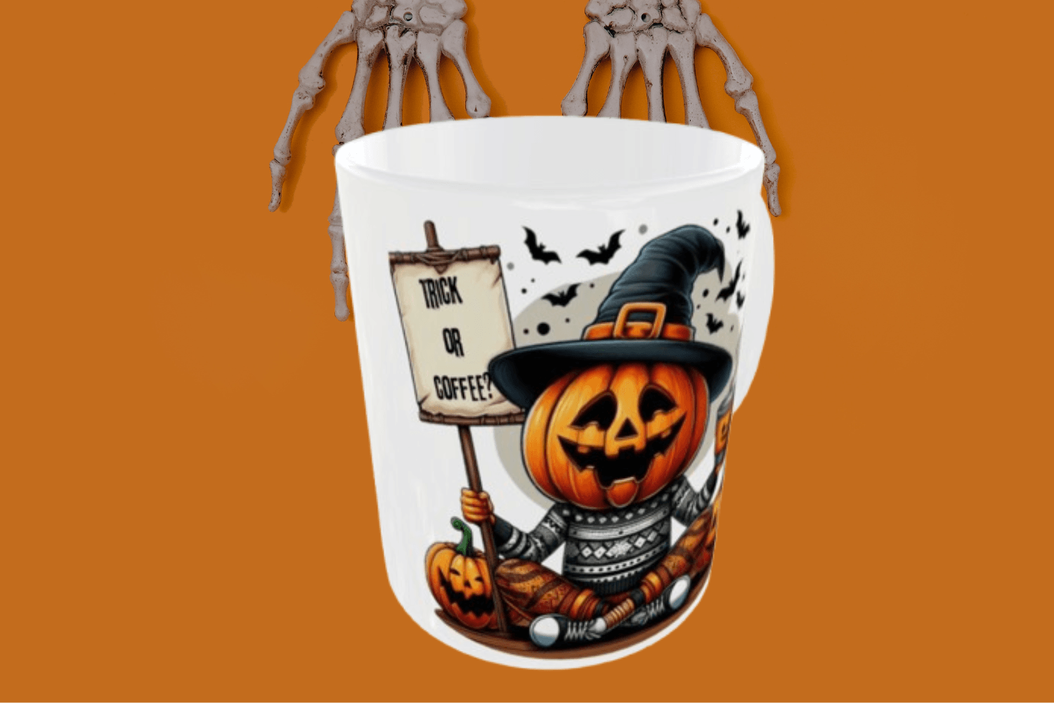 Κεραμική λευκή κούπα 325 ml Halloween- Trick or coffee