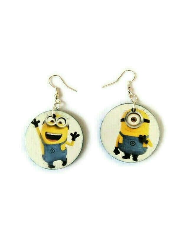 Χειροποίητα Ξύλινα Σκουλαρίκια Κρεμαστά | Minions