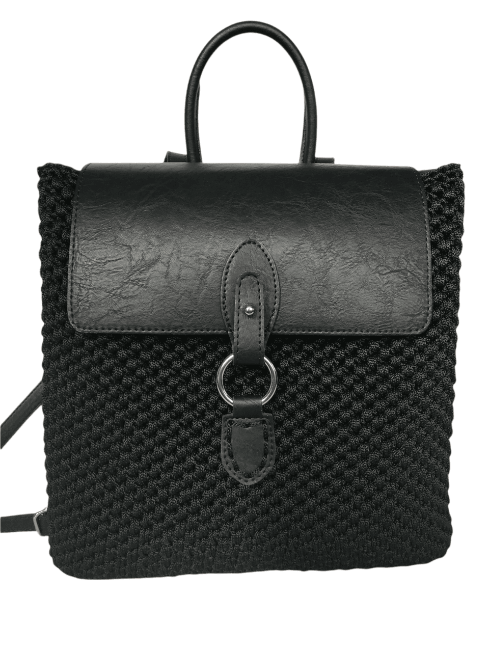 Χειροποίητη πλεκτή τσάντα backpack σε μαύρο