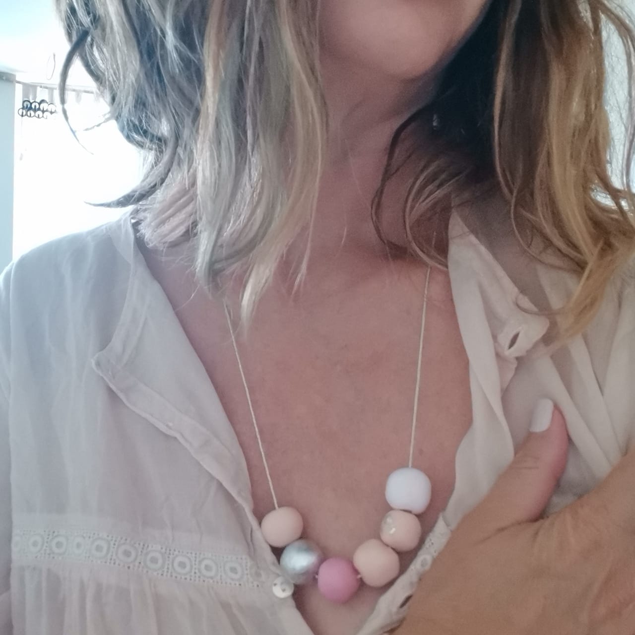 Κολιέ statement από πολυμερικό πηλό, Dusty pink
