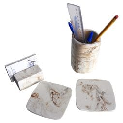 Σετ 4τεμ. "Office Kit" - εφέ μάρμαρο λευκό - καφέ - γκρι