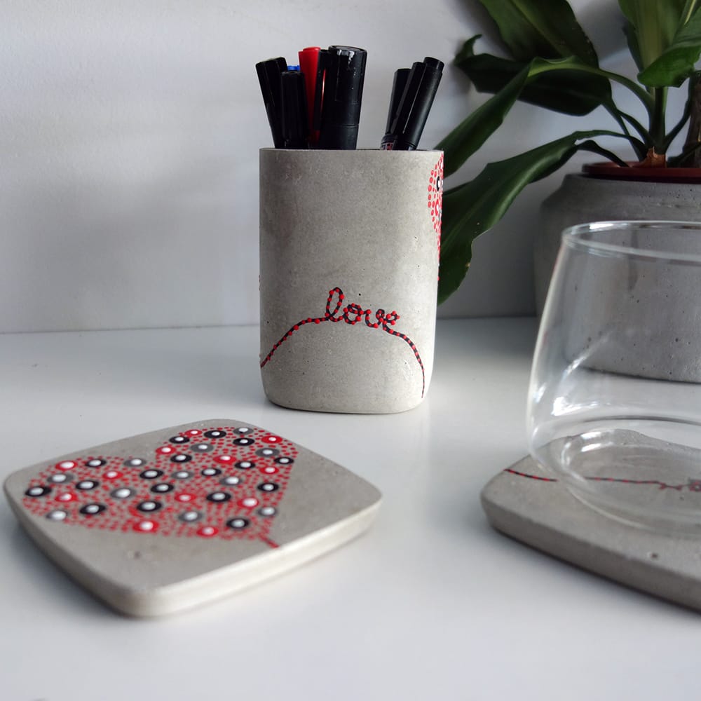Σετ Γραφείου 3τμχ. από τσιμέντο teacher - inspire - teach - love