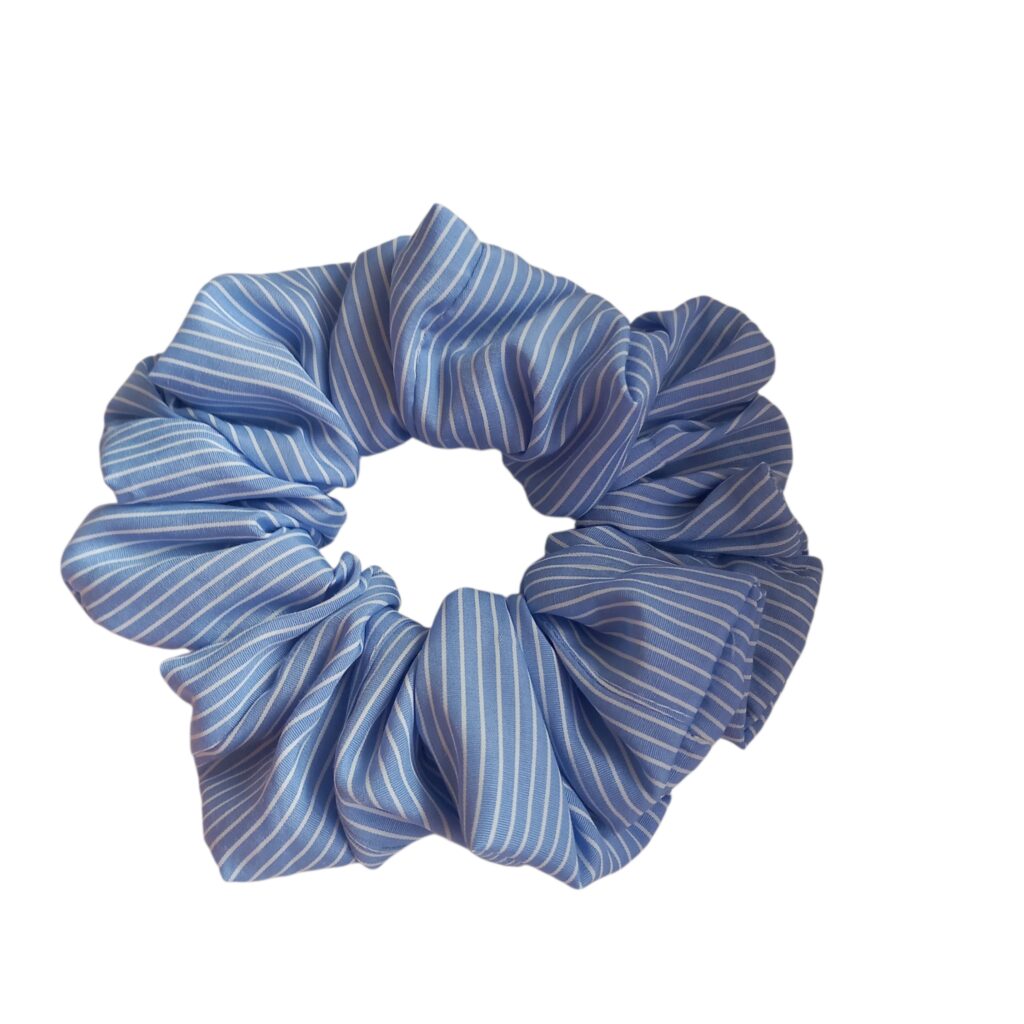 Χειροποίητο scrunchie ριγέ σιέλ