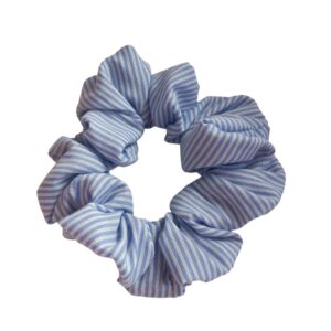 Χειροποίητο scrunchie ρίγα ποπλίνα σιέλ