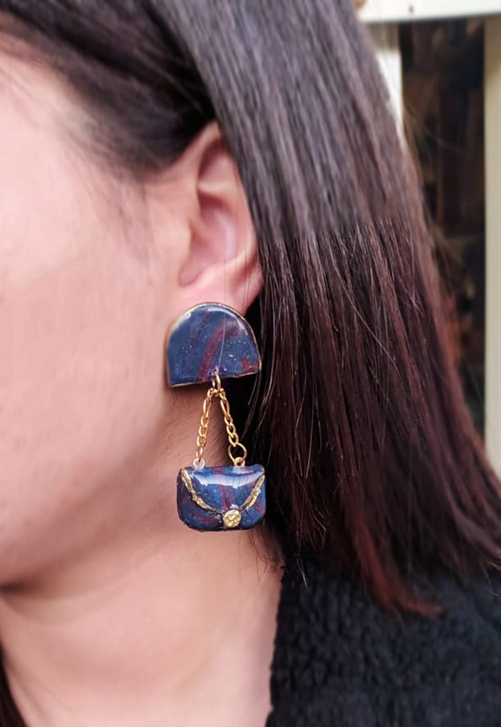 Χειροποίητα Σκουλαρίκια -earring bag- από πολυμερή πηλό επικαλυμμένα με υγρό γυαλί