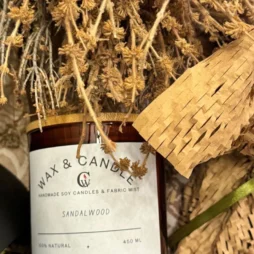 Αρωματικό Κερί Σόγιας 450ml με Άρωμα Σανδαλόξυλο με Διπλό Ξύλινο Φυτίλι & Δώρο Wax Melts