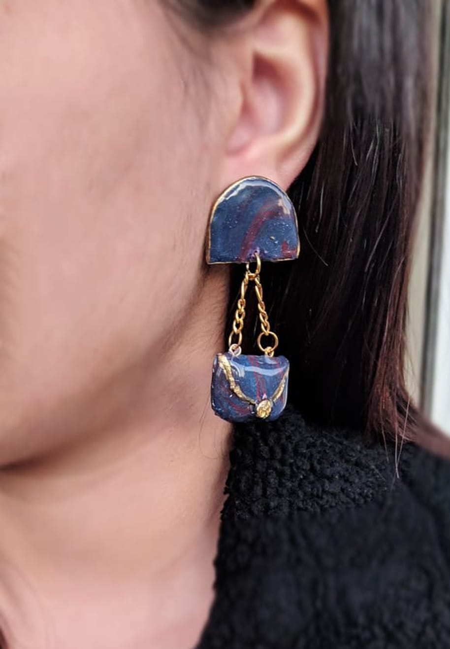 Χειροποίητα Σκουλαρίκια -earring bag- από πολυμερή πηλό επικαλυμμένα με υγρό γυαλί