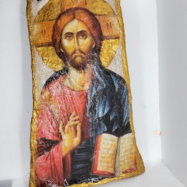 Χειροποίητη Βυζαντινή Εικόνα Ιησού Χριστού με Τεχνική Mixed Media & Χρυσό Φινίρισμα