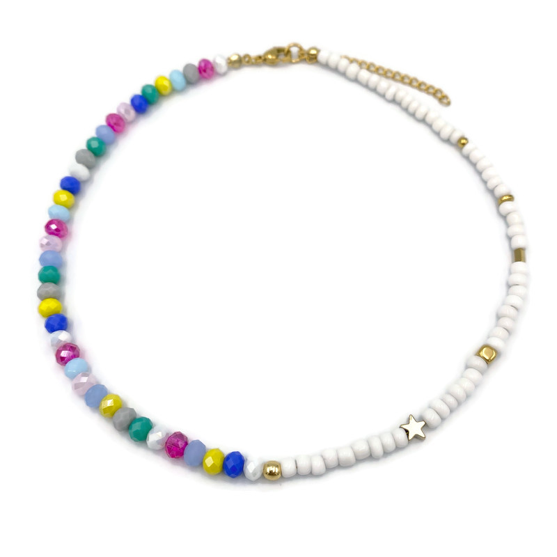 Κολιέ με πολύχρωμα κρύσταλλα, αιματίτη και seed beads