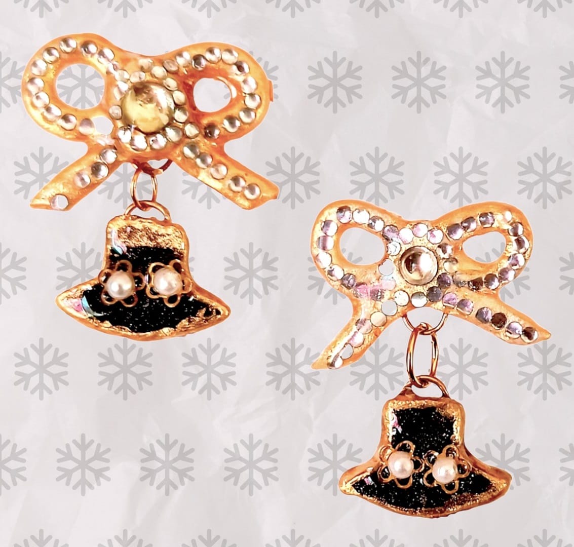 Χειροποίητα Σκουλαρίκια -earring hat- από πολυμερή πηλό, υγρό γυαλί, ζιργκόν και πέρλες
