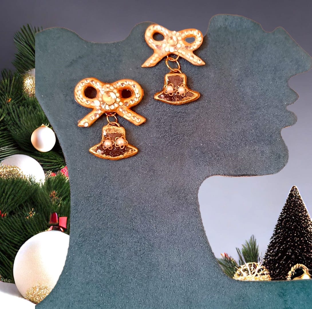 Χειροποίητα Σκουλαρίκια -earring hat- από πολυμερή πηλό, υγρό γυαλί, ζιργκόν και πέρλες