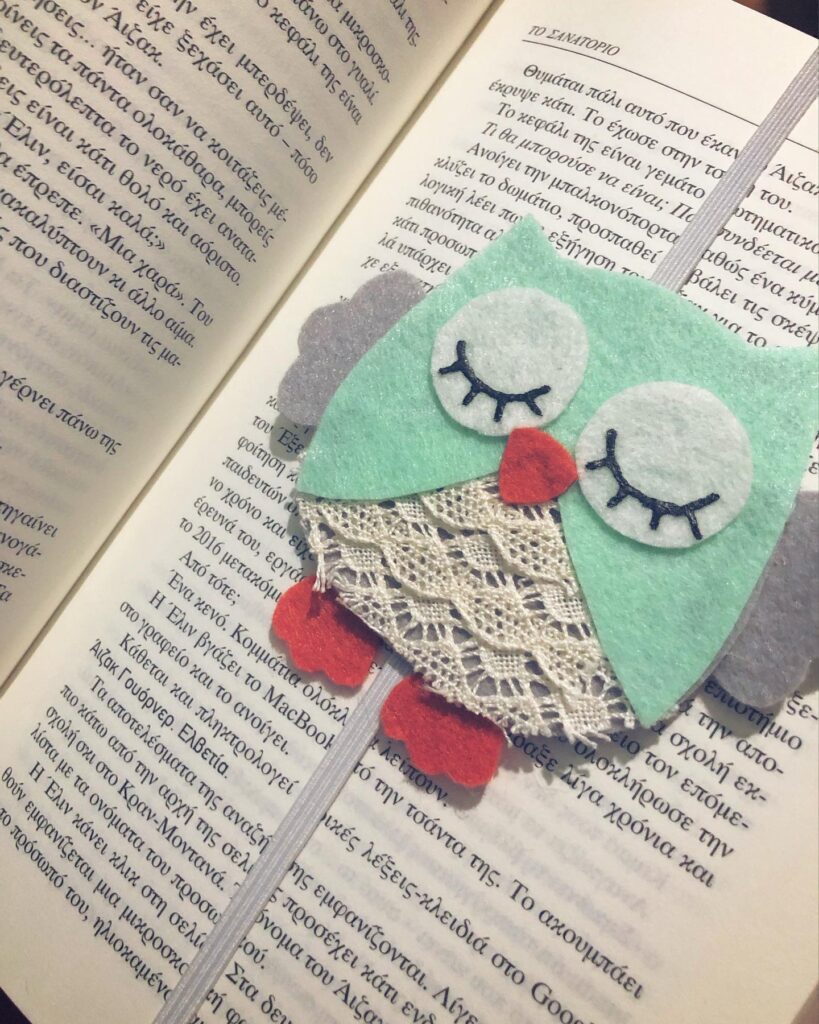 Pastel owl – Χειροποίητος σελιδοδείκτης με λάστιχο