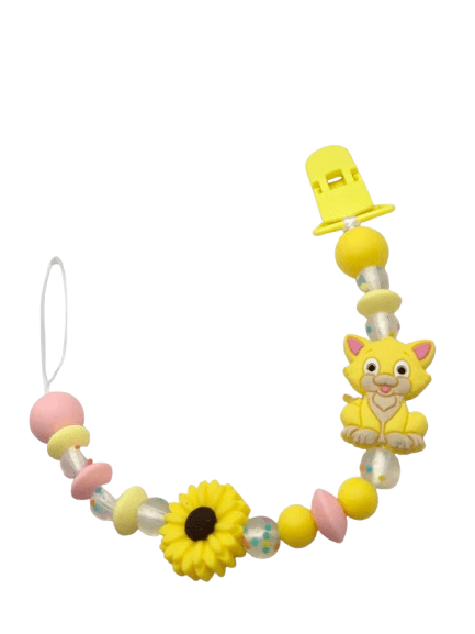 Κλιπ πιπίλας μασητικό με κίτρινο γατάκι