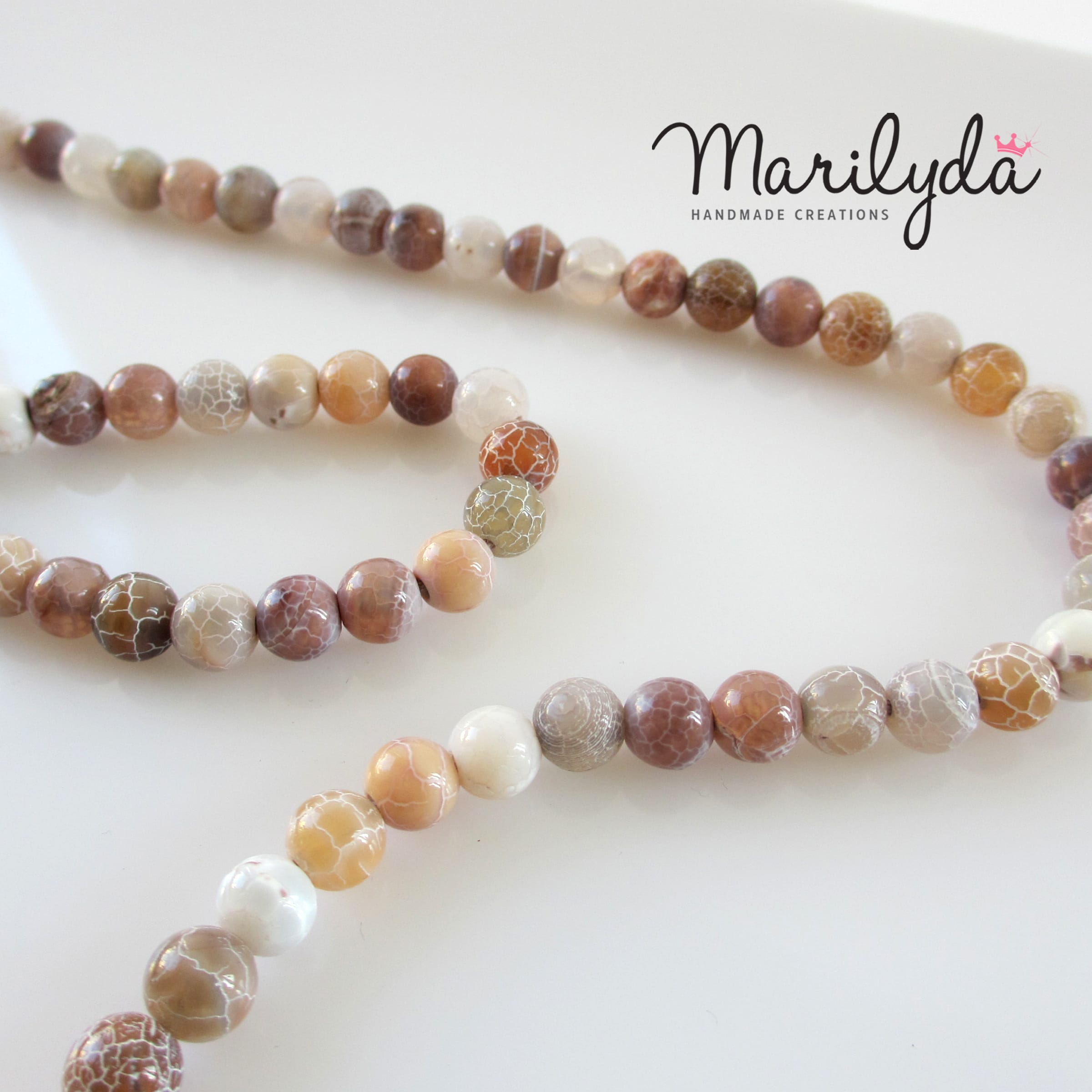 Beige Agate Μακρύ κολιέ από Αχάτη