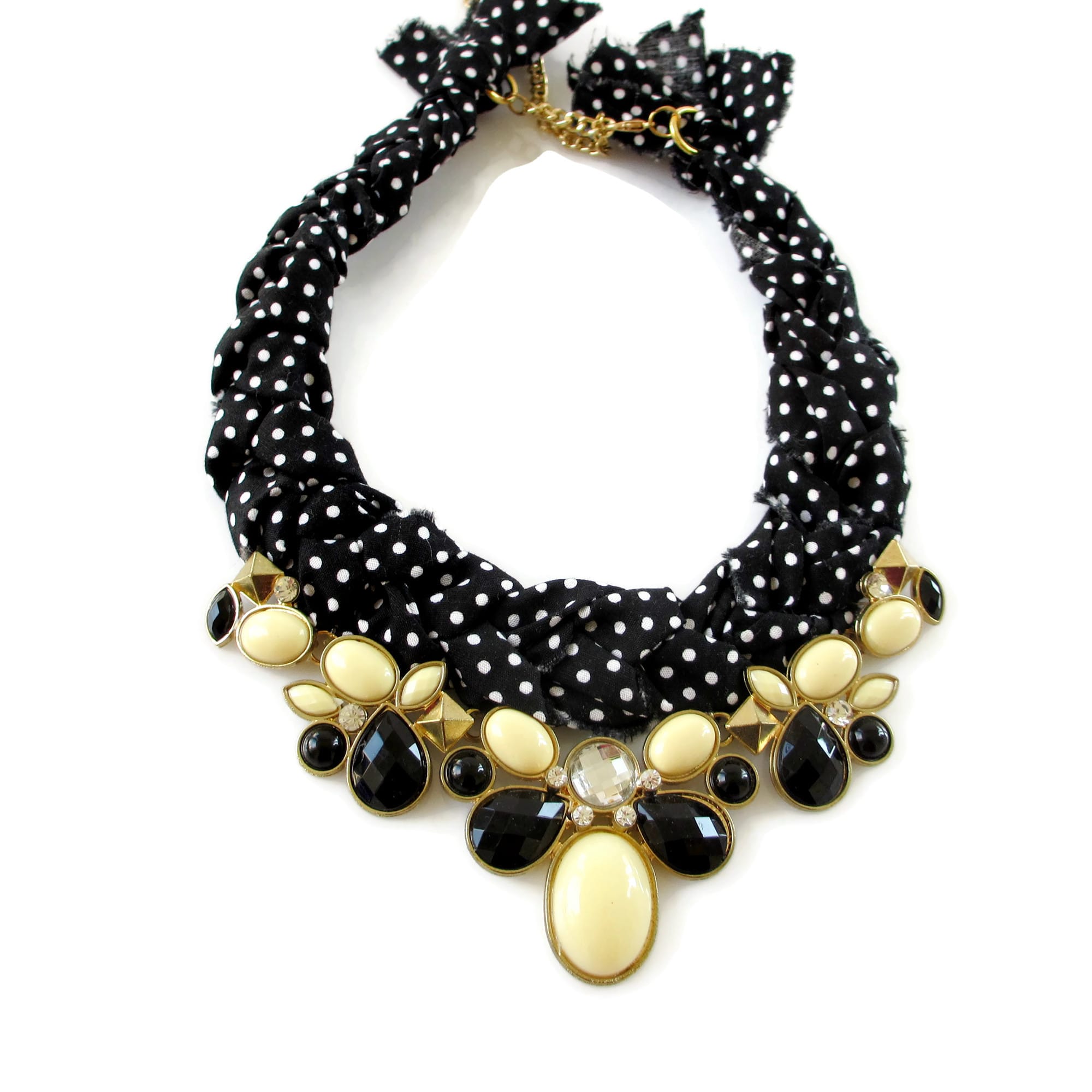 Χειροποίητο κολιέ statement black and white polka dots