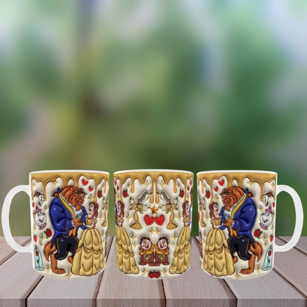 Κεραμική λευκή κούπα 11oz - Η πεντάμορφη και το τέρας 3d