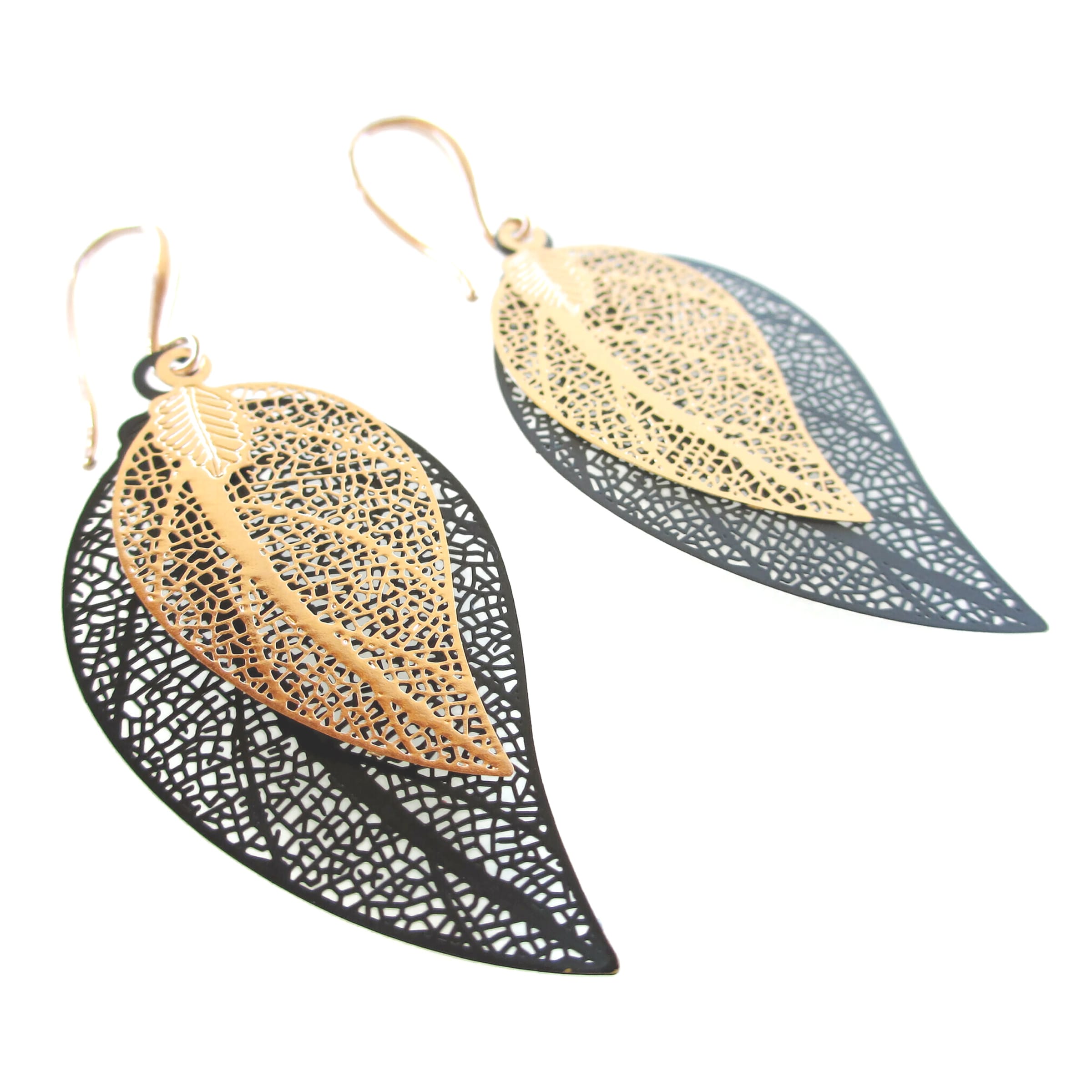 Σκουλαρίκια Filigree Leaf μαύρο