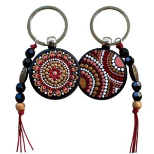 Mπρελόκ mandala κόκκινο χρυσό, ζωγραφισμένο στο χέρι