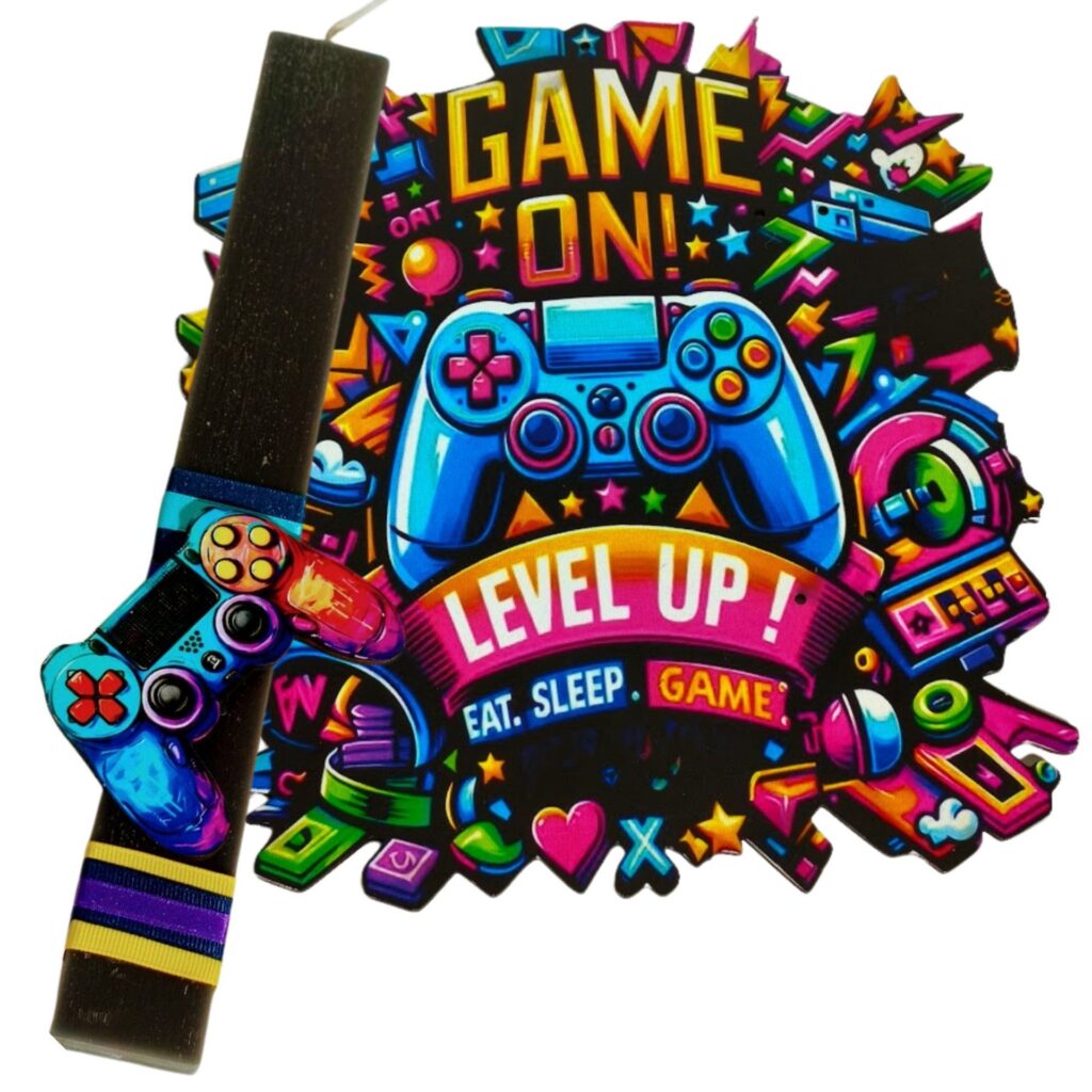 Πασχαλινή λαμπάδα για αγόρι, χειριστήριο game - level up