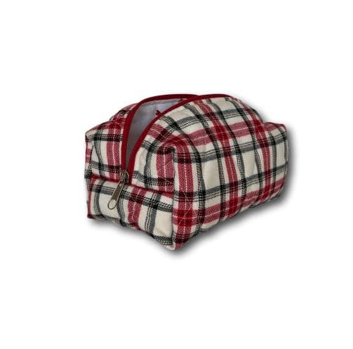 Ecru-red tartan mini beauty bag