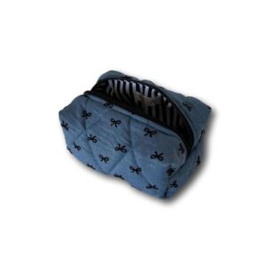 Light blue-black bows mini makeup bag