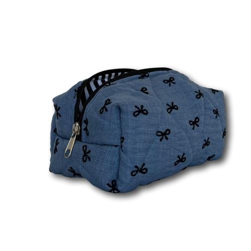 Light blue-black bows mini makeup bag