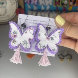 Κρεμαστά σκουλαρίκια πεταλούδα purple roses