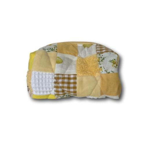 Yellow patchwork mini makeup bag