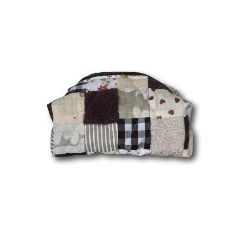Brown patchwork mini makeup bag