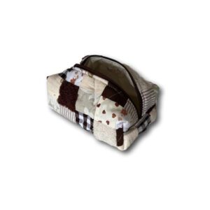 Brown patchwork mini makeup bag