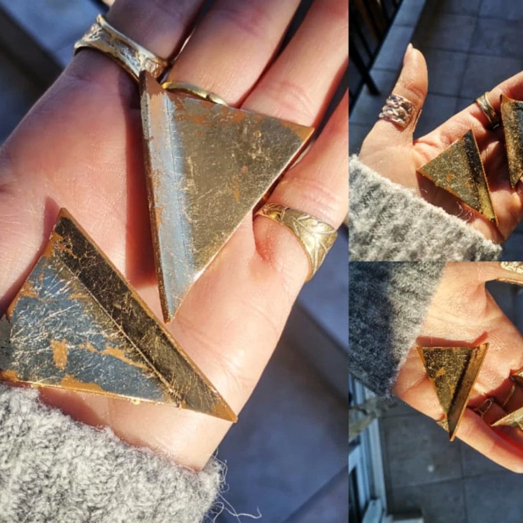 Handmade σκουλαρίκια "gold shuttle" καφέ χρυσό