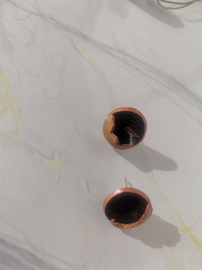 Handmade σκουλαρίκια "Cracked" μαύρο, καφέ, ροζ χρυσό