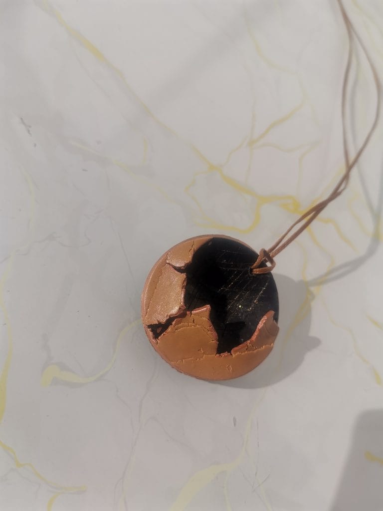 Handmade κολιε "Cracked" μαύρο, καφέ, ροζ χρυσό