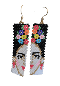 Ατσάλινα σκουλαρίκια κρεμαστά Frida Kahlo, miyuki.