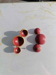 Handmade σκουλαρίκια “nest” Μπορντό, χρυσό