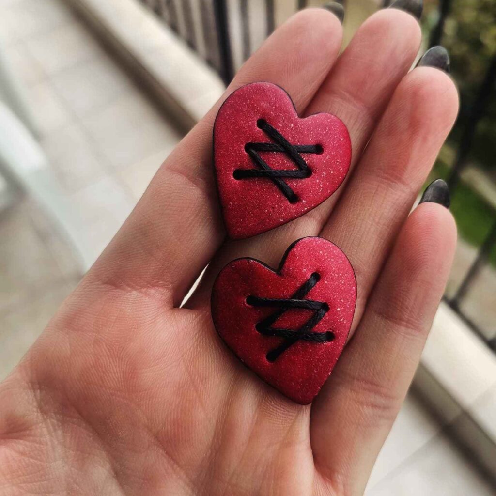Handmade σκουλαρίκια "valentine" μπορντό, μαύρο