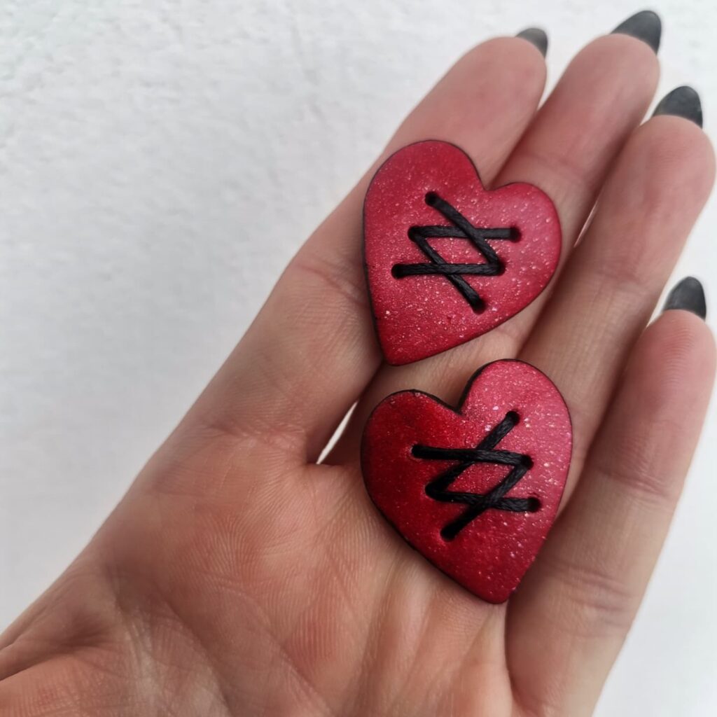 Handmade σκουλαρίκια "valentine" μπορντό, μαύρο