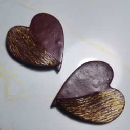 Handmade σκουλαρίκια "split heart" Μπορντό-γκρι, ασημί - χρυσό