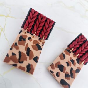 Χειροποίητα σκουλαρίκια “woolen leopard”, Μπορντό, μαύρο, λεοπαρ
