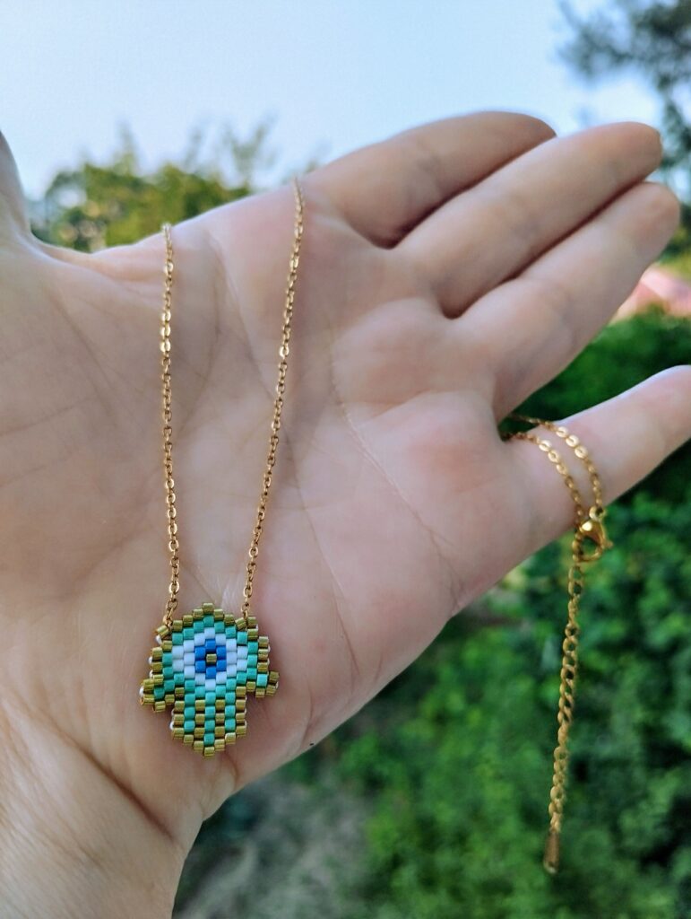 Ατσάλινο κολιέ φυλαχτό Fatima Hamsa miyuki