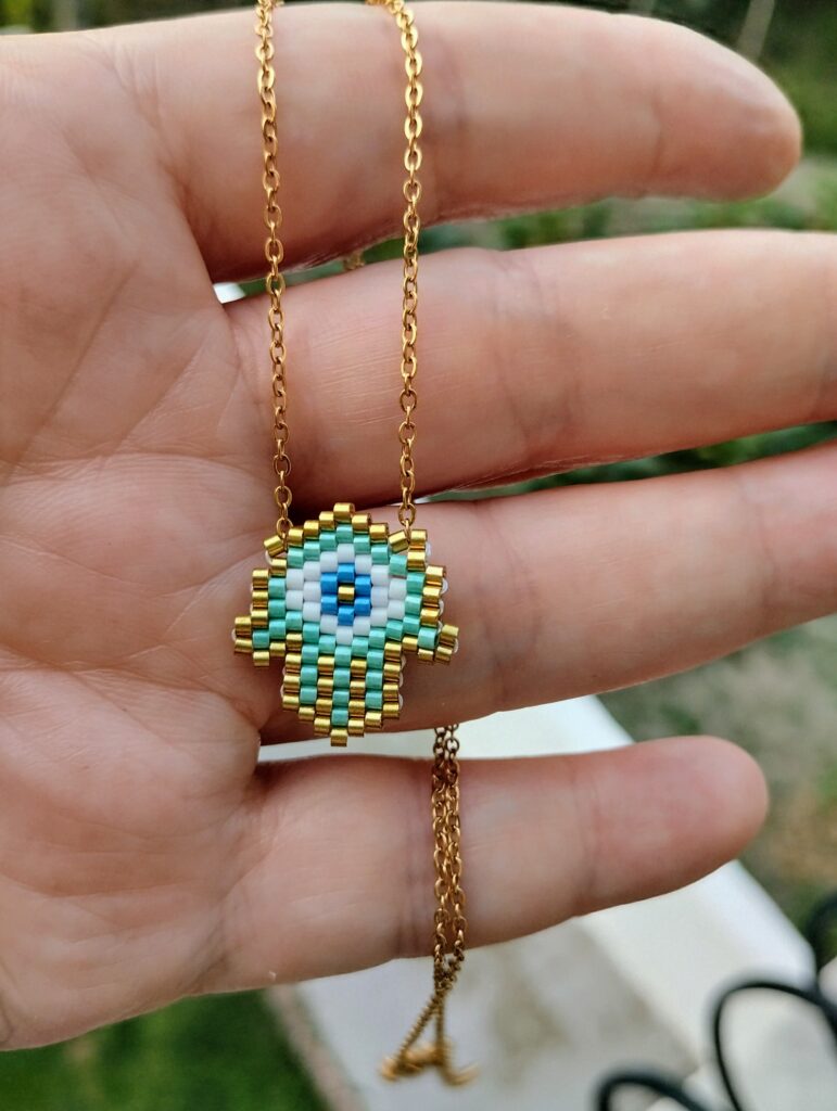 Ατσάλινο κολιέ φυλαχτό Fatima Hamsa miyuki
