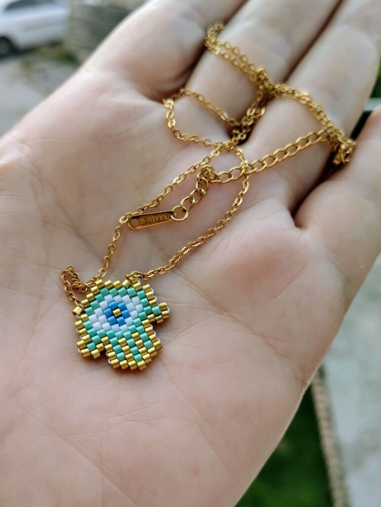 Ατσάλινο κολιέ φυλαχτό Fatima Hamsa miyuki