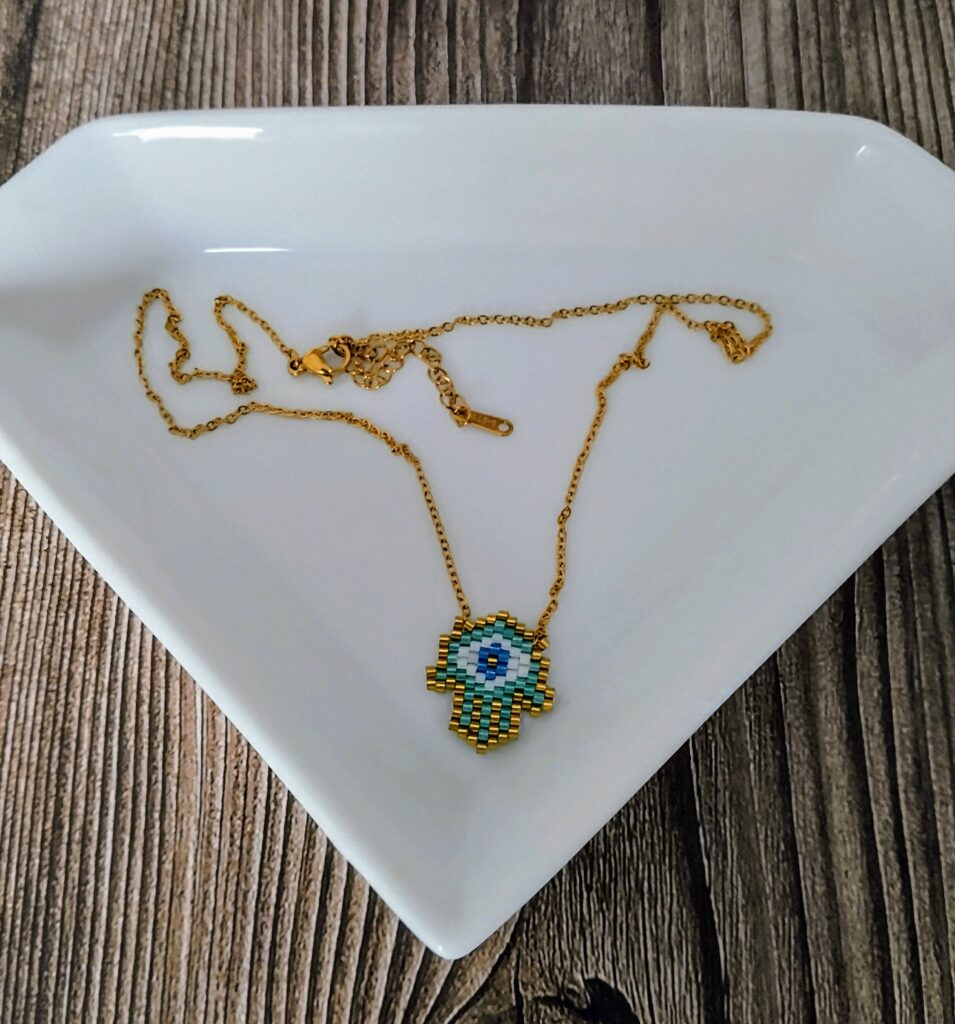 Ατσάλινο κολιέ φυλαχτό Fatima Hamsa miyuki