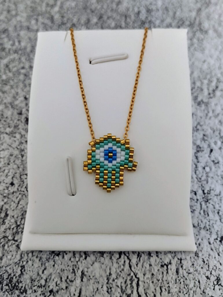 Ατσάλινο κολιέ φυλαχτό Fatima Hamsa miyuki